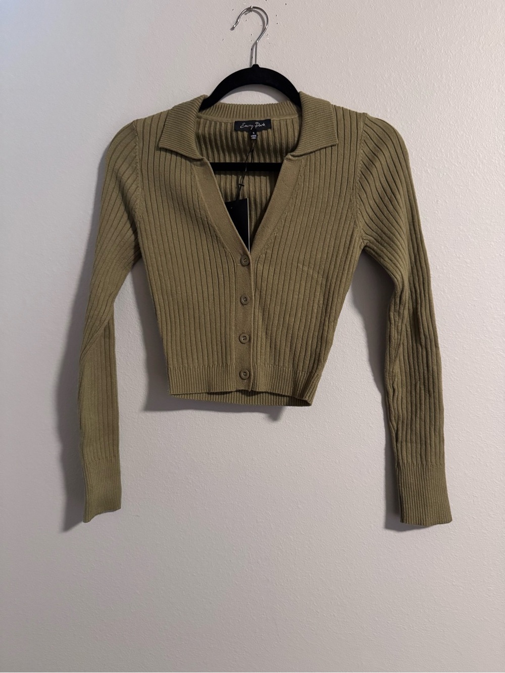 Emory Park Olive Ribbed Button-Front Polo Cardigan NWT